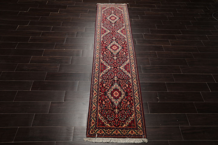Runner Navy, Ivory, Red Color Hand Knotted Jozan Sarouk Wool Traditional Oriental Rug