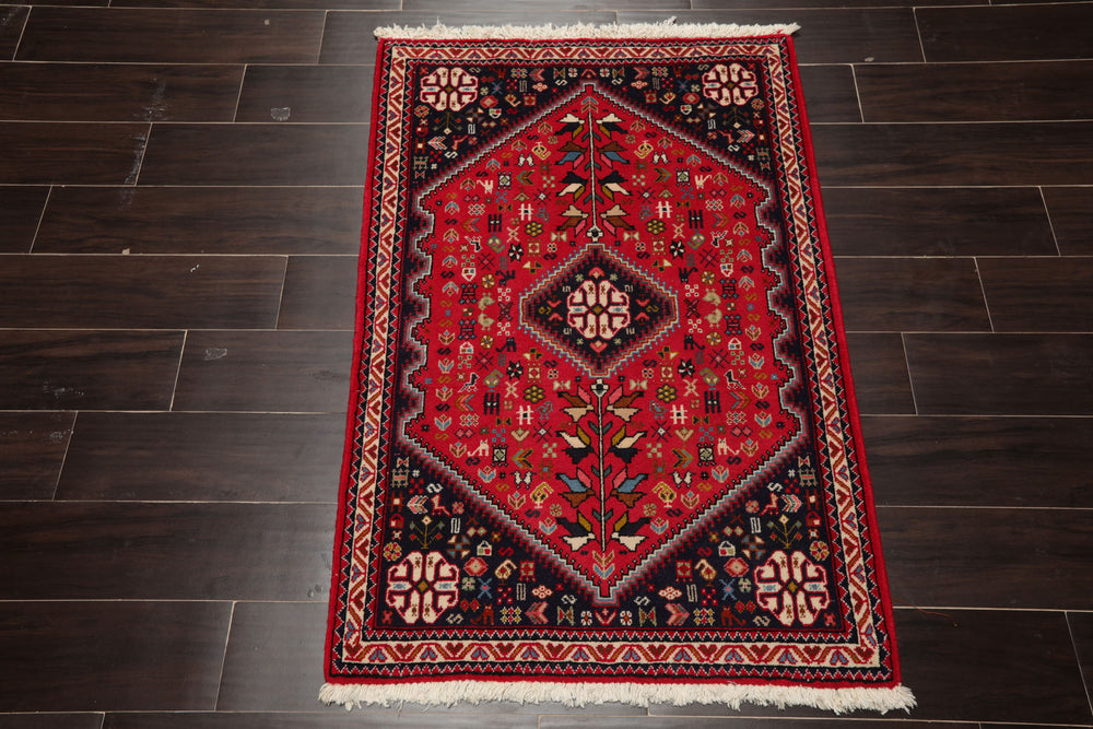 2x4 Red, Navy, Ivory Color Hand Knotted Abadeh Wool Traditional Oriental Rug