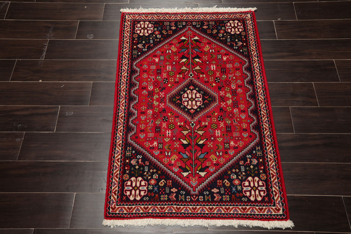 2x4 Red, Navy, Ivory Color Hand Knotted Abadeh Wool Traditional Oriental Rug
