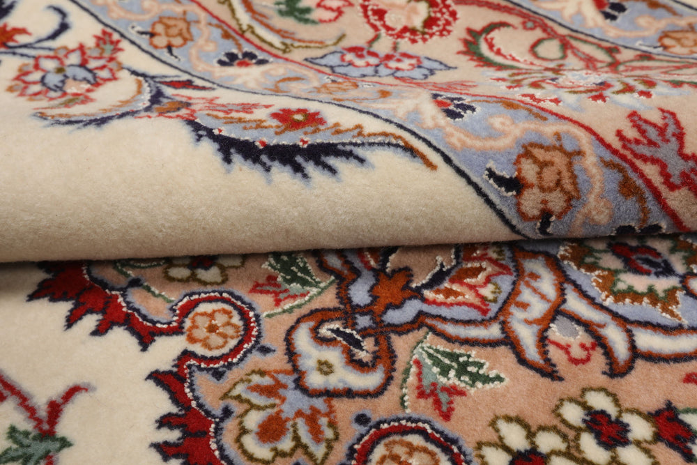 3x5 Ivory, Peach, Blue Color Hand Knotted Isfahan Wool & Silk Traditional Oriental Rug