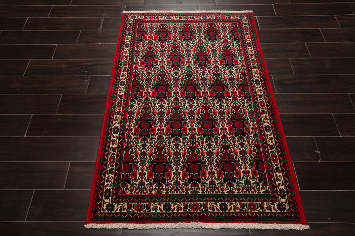 3x5 Ivory, Red, Black Color Hand Knotted Abadeh Wool Traditional Oriental Rug