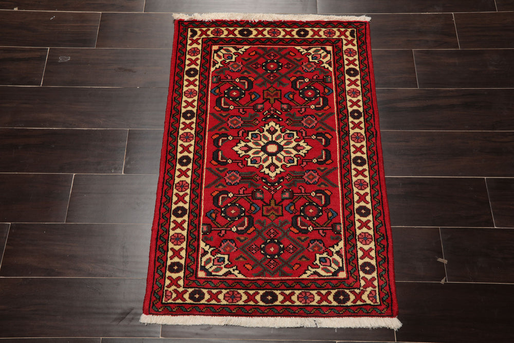 2x3 Rust, Ivory, Blue Color Hand Knotted Abadeh Wool Traditional Oriental Rug