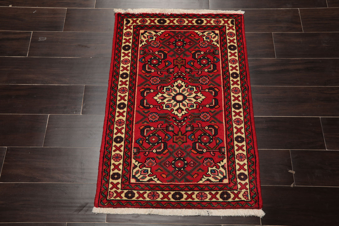 2x3 Rust, Ivory, Blue Color Hand Knotted Abadeh Wool Traditional Oriental Rug