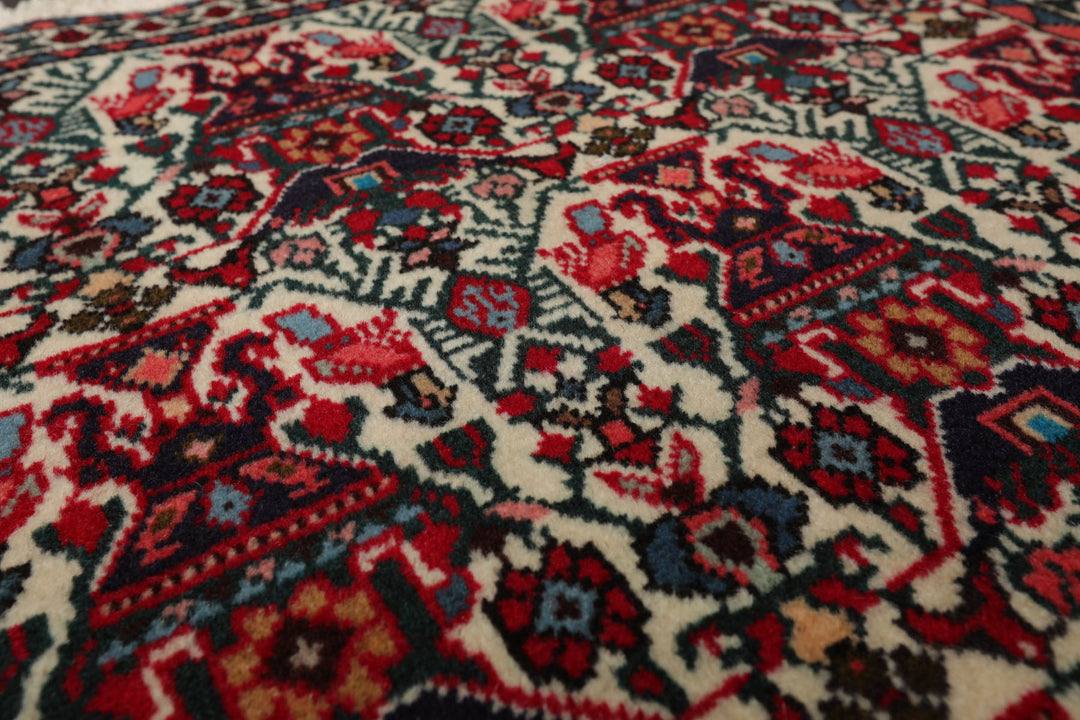 2x3 Ivory, Red, Black Color Hand Knotted Abadeh Wool Traditional Oriental Rug