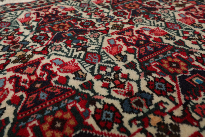 2x3 Ivory, Red, Black Color Hand Knotted Abadeh Wool Traditional Oriental Rug