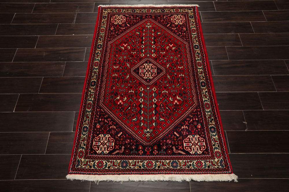 3x5 Red, Navy, Ivory Color Hand Knotted Abadeh Wool Traditional Oriental Rug