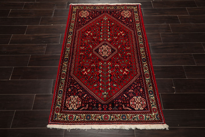 3x5 Red, Navy, Ivory Color Hand Knotted Abadeh Wool Traditional Oriental Rug