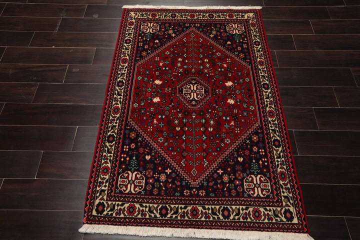3x5 Red, Ivory, Navy Color Hand Knotted Abadeh Wool Traditional Oriental Rug