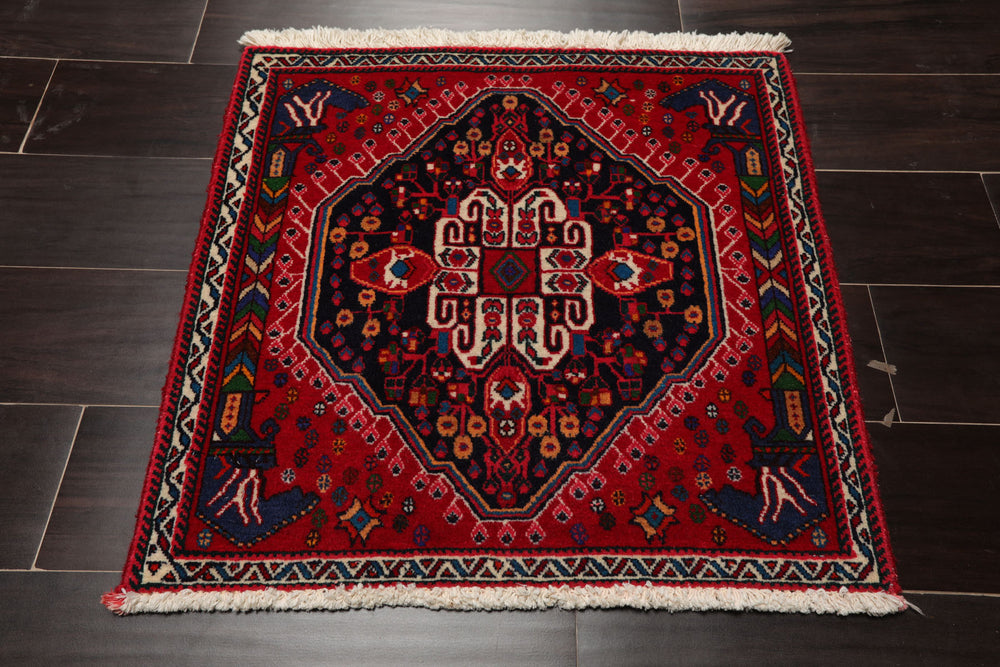 Square Navy, Red, Blue Color Hand Knotted Chagaei Wool Traditional Oriental Rug