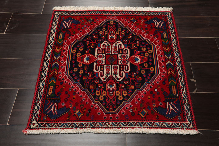 Square Navy, Red, Blue Color Hand Knotted Chagaei Wool Traditional Oriental Rug