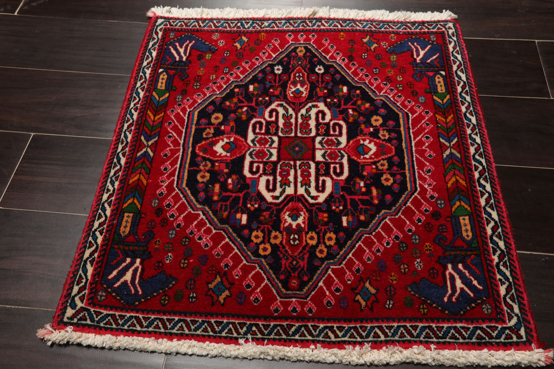 Square Navy, Red, Blue Color Hand Knotted Chagaei Wool Traditional Oriental Rug