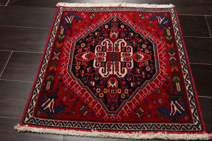 Square Navy, Red, Blue Color Hand Knotted Chagaei Wool Traditional Oriental Rug