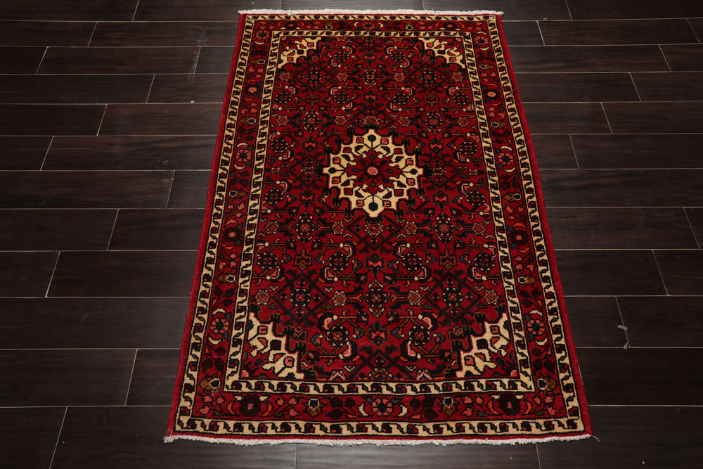3x5 Red, Ivory, Blue Color Hand Knotted Abadeh Wool Traditional Oriental Rug