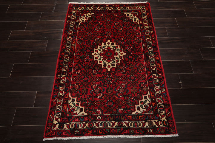 3x5 Rust, Ivory, Red Color Hand Knotted Abadeh Wool Traditional Oriental Rug