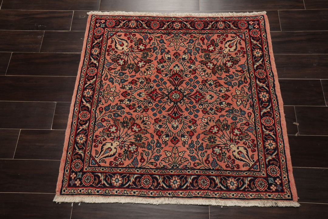 3x5 Rose, Navy, Beige Color Hand Knotted Sarouk Wool Traditional Oriental Rug