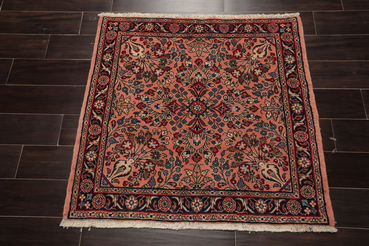 3x5 Rose, Navy, Beige Color Hand Knotted Sarouk Wool Traditional Oriental Rug