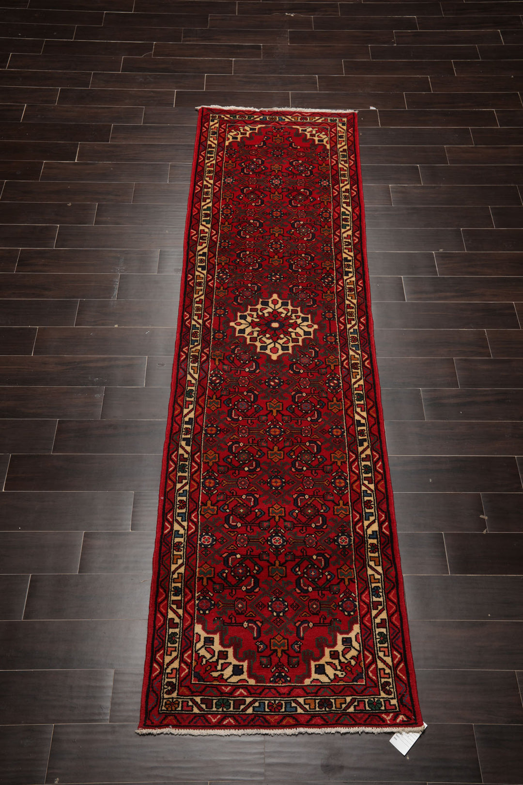 Runner Red, Ivory, Green Color Hand Knotted Hamedan Wool Traditional Oriental Rug