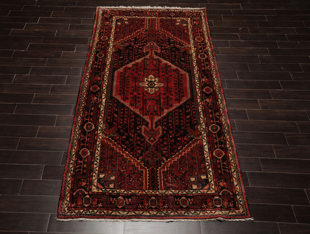 5x10 Rust, Ivory, Charcoal Color Hand Knotted Malayer Wool Traditional Oriental Rug