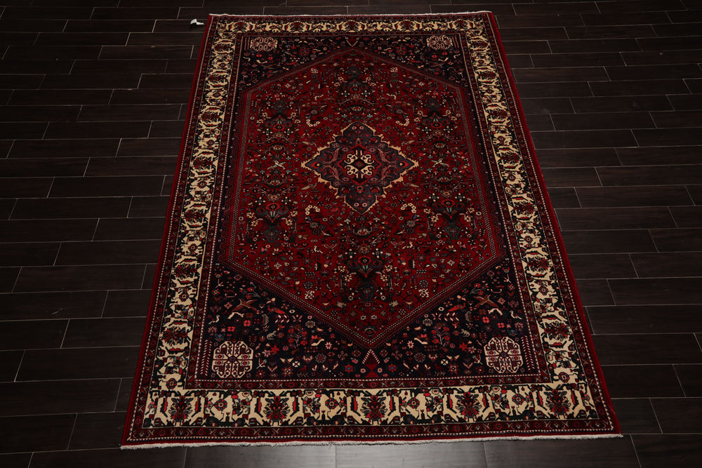 6x9 Red, Navy, Ivory Color Hand Knotted Joshican Abaden Wool Traditional Oriental Rug