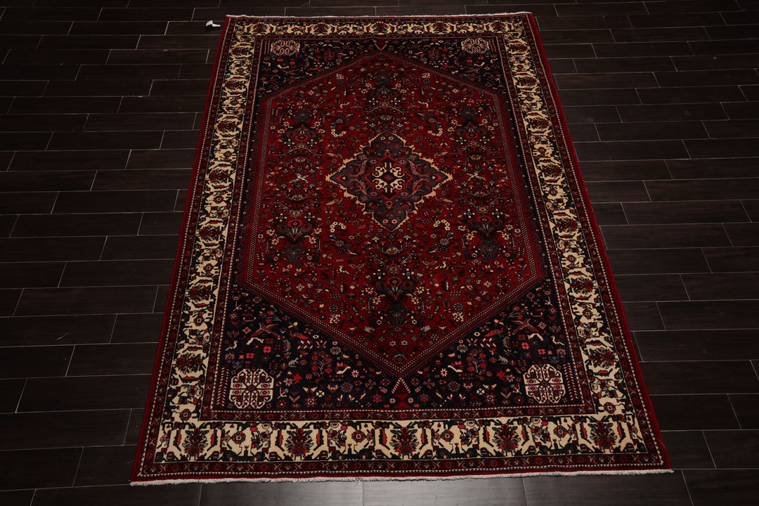 6x9 Red, Navy, Ivory Color Hand Knotted Joshican Abaden Wool Traditional Oriental Rug