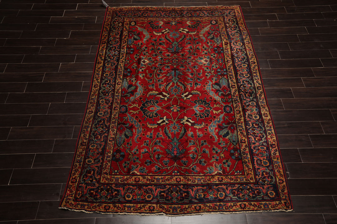 6x9 Red, navy, Beige Color Hand Knotted Tabriz Old Wool Traditional Oriental Rug