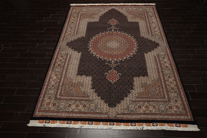 8x11 Midnight Blue, Ivory, Rose Color Hand Knotted Tabriz Wool Traditional Oriental Rug