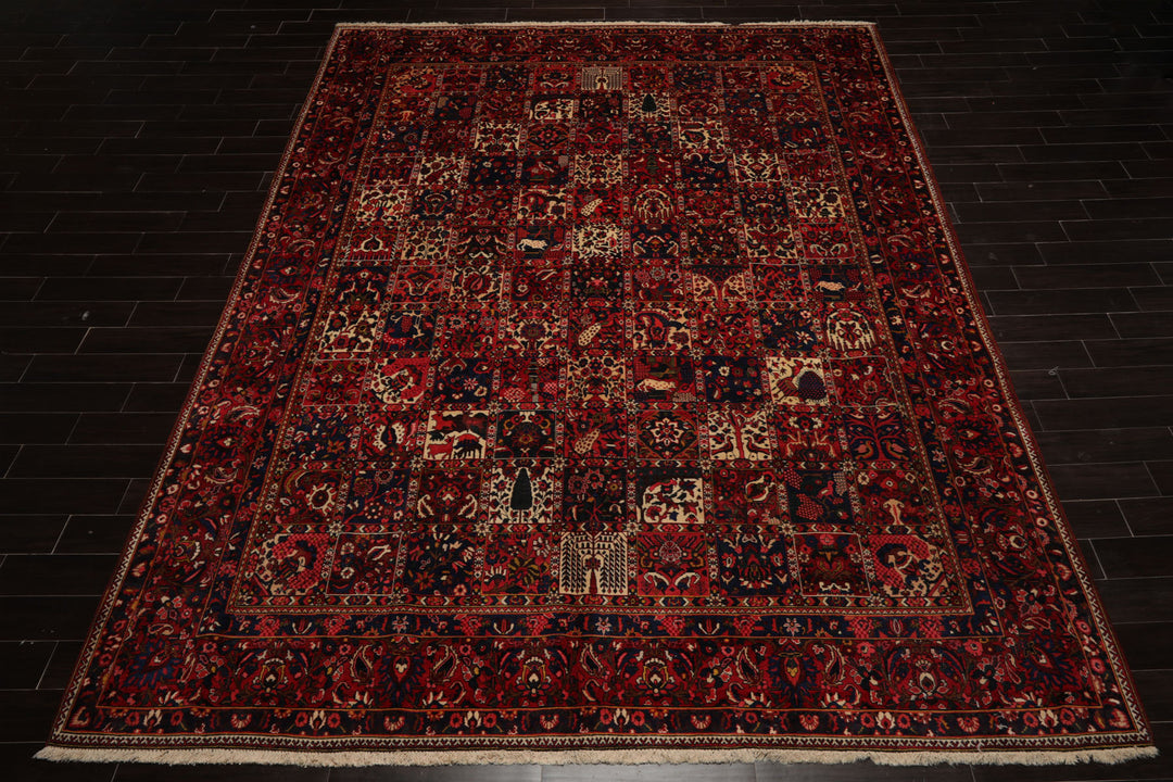 10x13 Red, Rust, Ivory Color Hand Knotted Bakhtiari Wool Traditional Oriental Rug