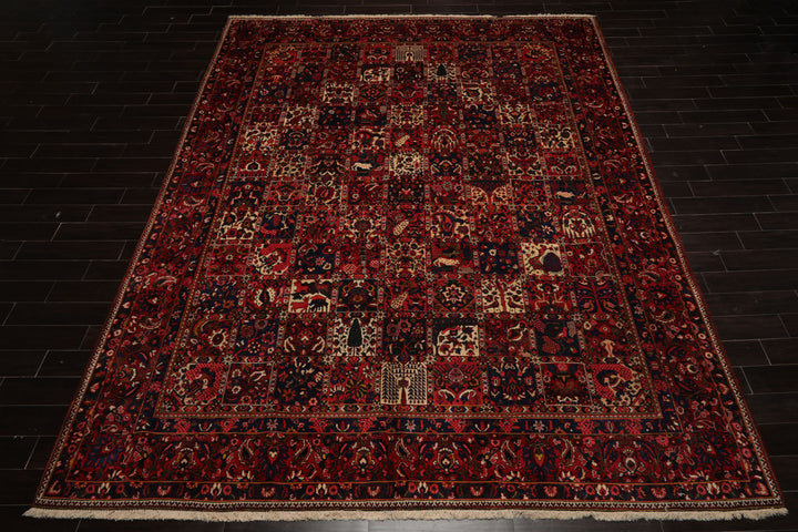 10x13 Red, Rust, Ivory Color Hand Knotted Bakhtiari Wool Traditional Oriental Rug