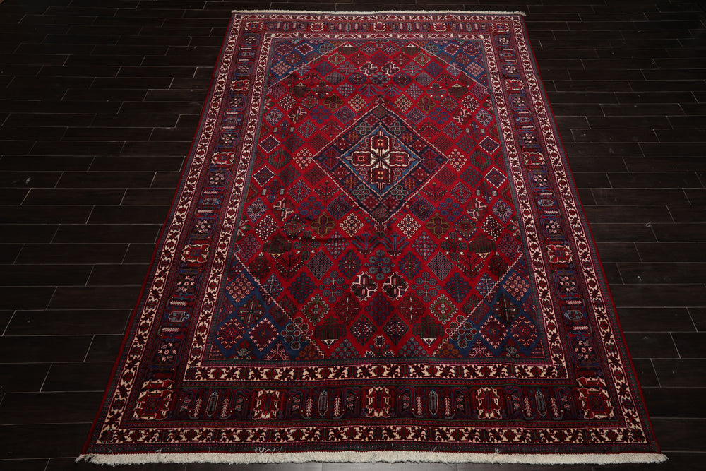 8x12 Red, Navy, Ivory Color Hand Knotted Heriz Wool Traditional Oriental Rug
