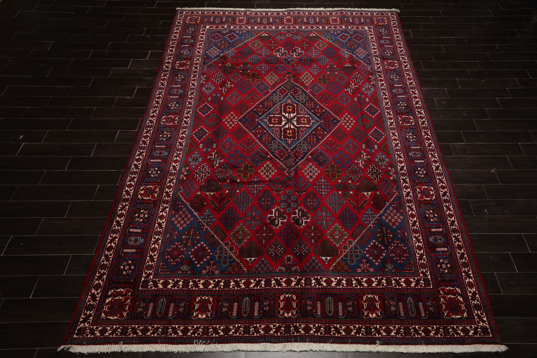 8x12 Red, Navy, Ivory Color Hand Knotted Heriz Wool Traditional Oriental Rug