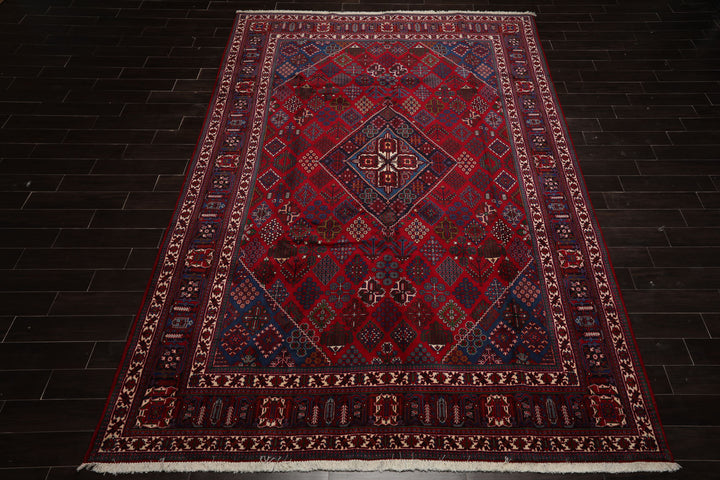 8x12 Red, Navy, Ivory Color Hand Knotted Heriz Wool Traditional Oriental Rug
