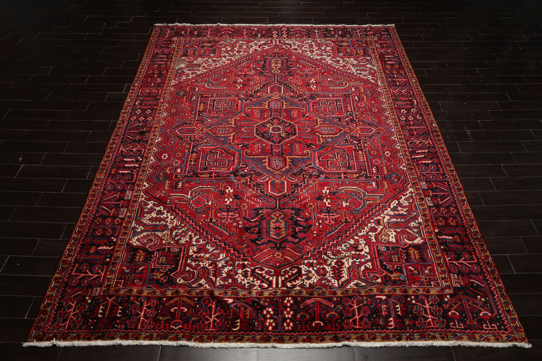 10x12 Red, Charcoal, Blue Color Hand Knotted Heriz Wool Traditional Oriental Rug