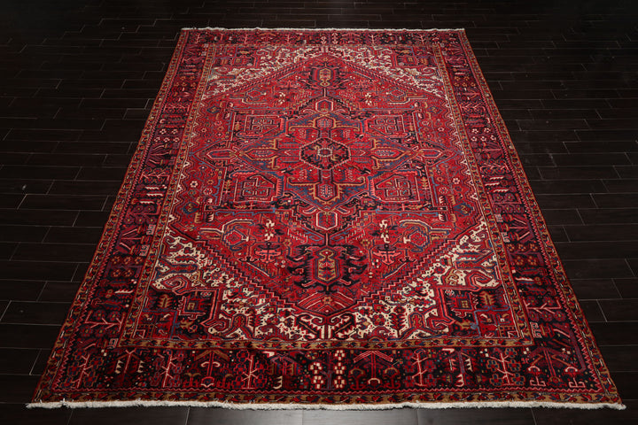10x12 Red, Charcoal, Blue Color Hand Knotted Heriz Wool Traditional Oriental Rug