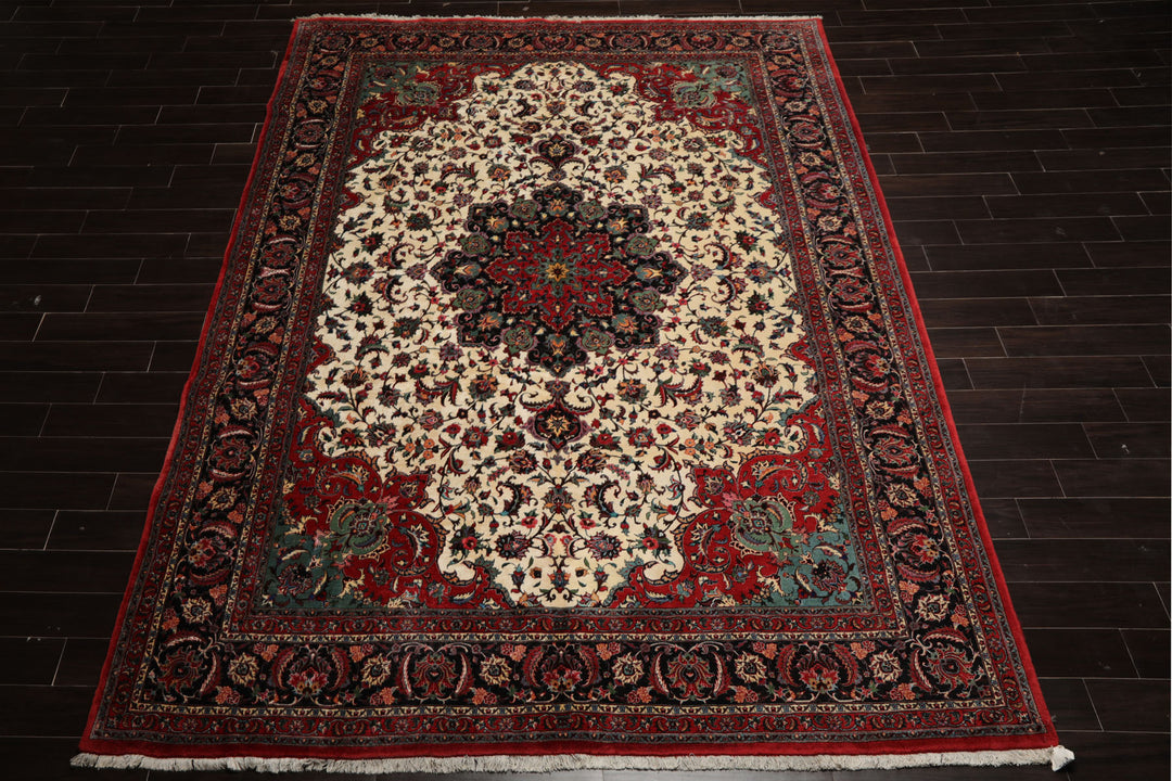 8x12 Ivory, Charcoal, Aqua Color Hand Knotted Bidjar Wool Traditional Oriental Rug