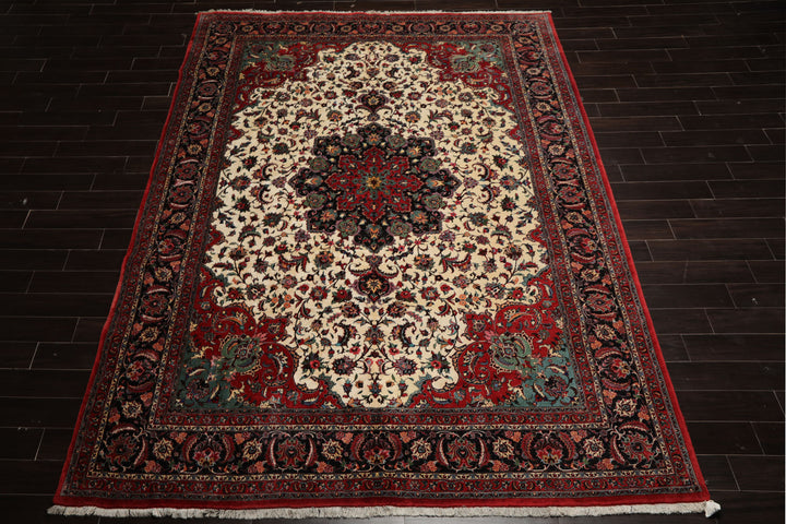 8x12 Ivory, Charcoal, Aqua Color Hand Knotted Bidjar Wool Traditional Oriental Rug