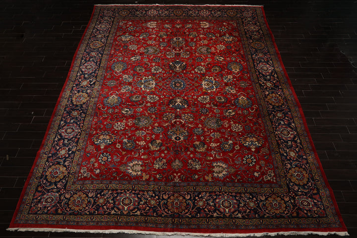 12x16 Red, Orange, Undertone Navy Color Hand Knotted Kerman Wool Traditional Oriental Rug