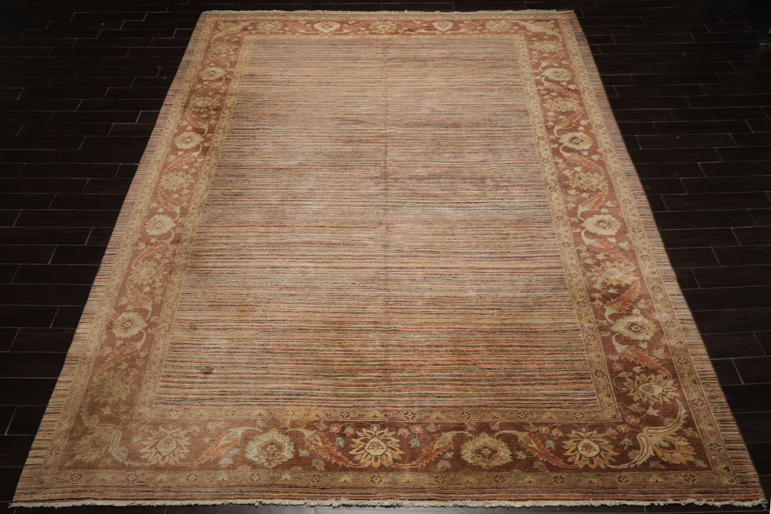 10x13 Beige, Tan, Brown Color Hand Knotted Peshawar Wool Transitional Oriental Rug