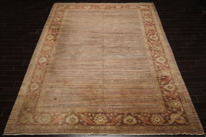 10x13 Beige, Tan, Brown Color Hand Knotted Peshawar Wool Transitional Oriental Rug