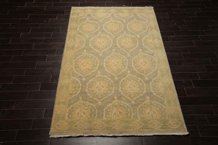6x9 Celadon, Mint, Gold Color Hand Knotted Tibetan Wool Transitional Oriental Rug