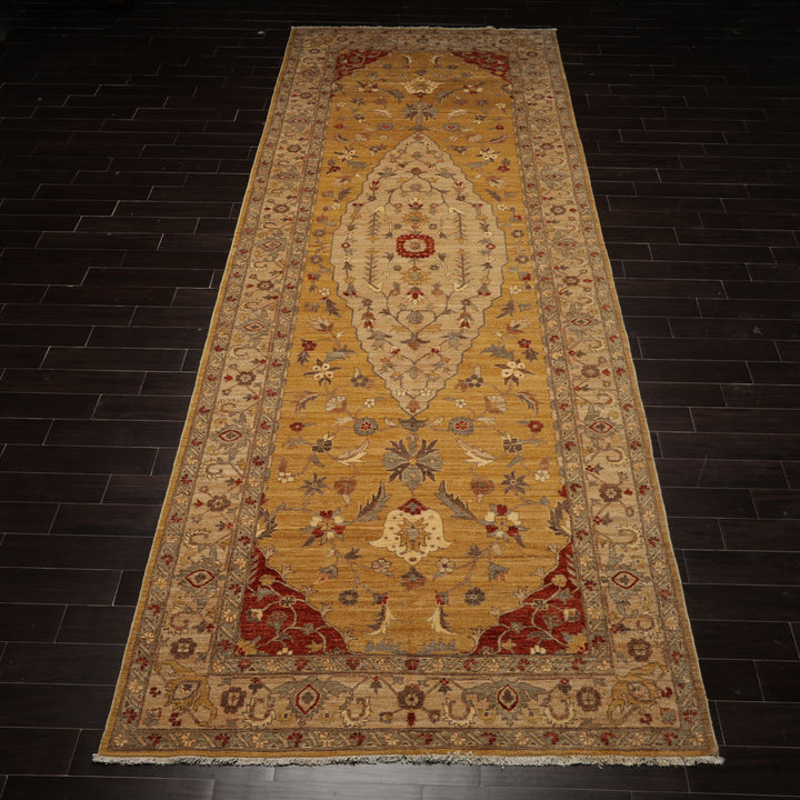 6x17 Gold, Beige, Burnt Orange Color Hand Knotted Peshawar Wool Traditional Oriental Rug