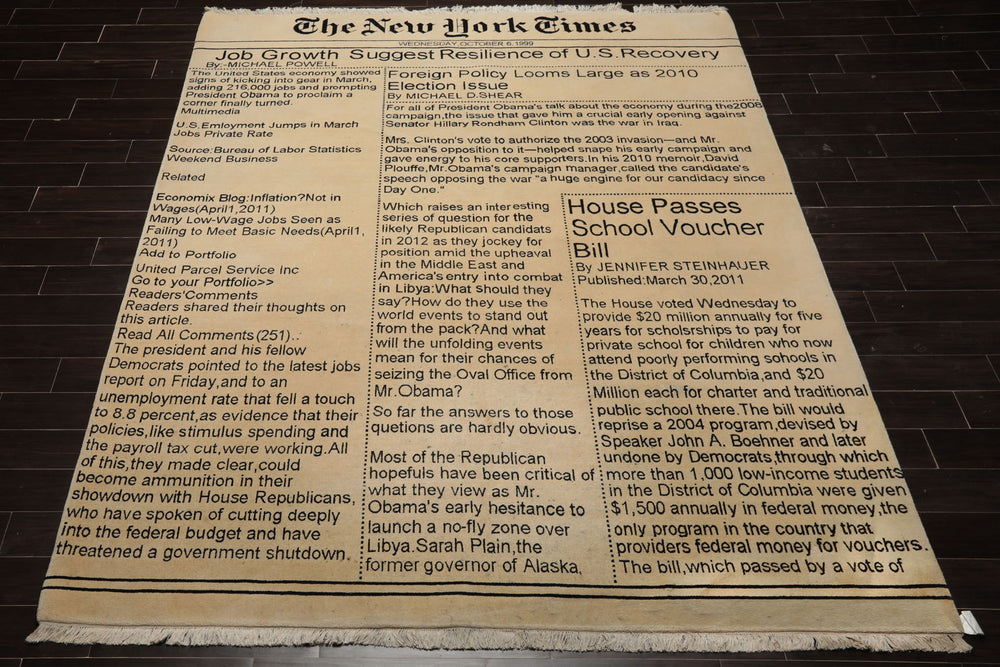 8x10 Ivory, Black, Color Hand Knotted Tibetan Wool  Oriental Rug