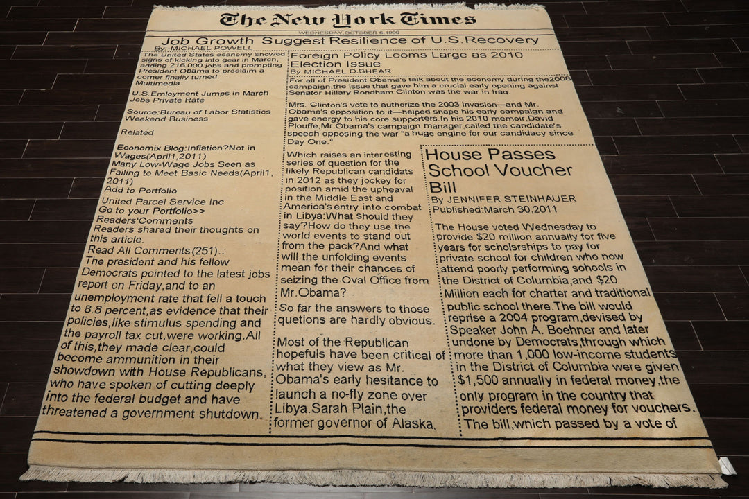 8x10 Ivory, Black, Color Hand Knotted Tibetan Wool  Oriental Rug