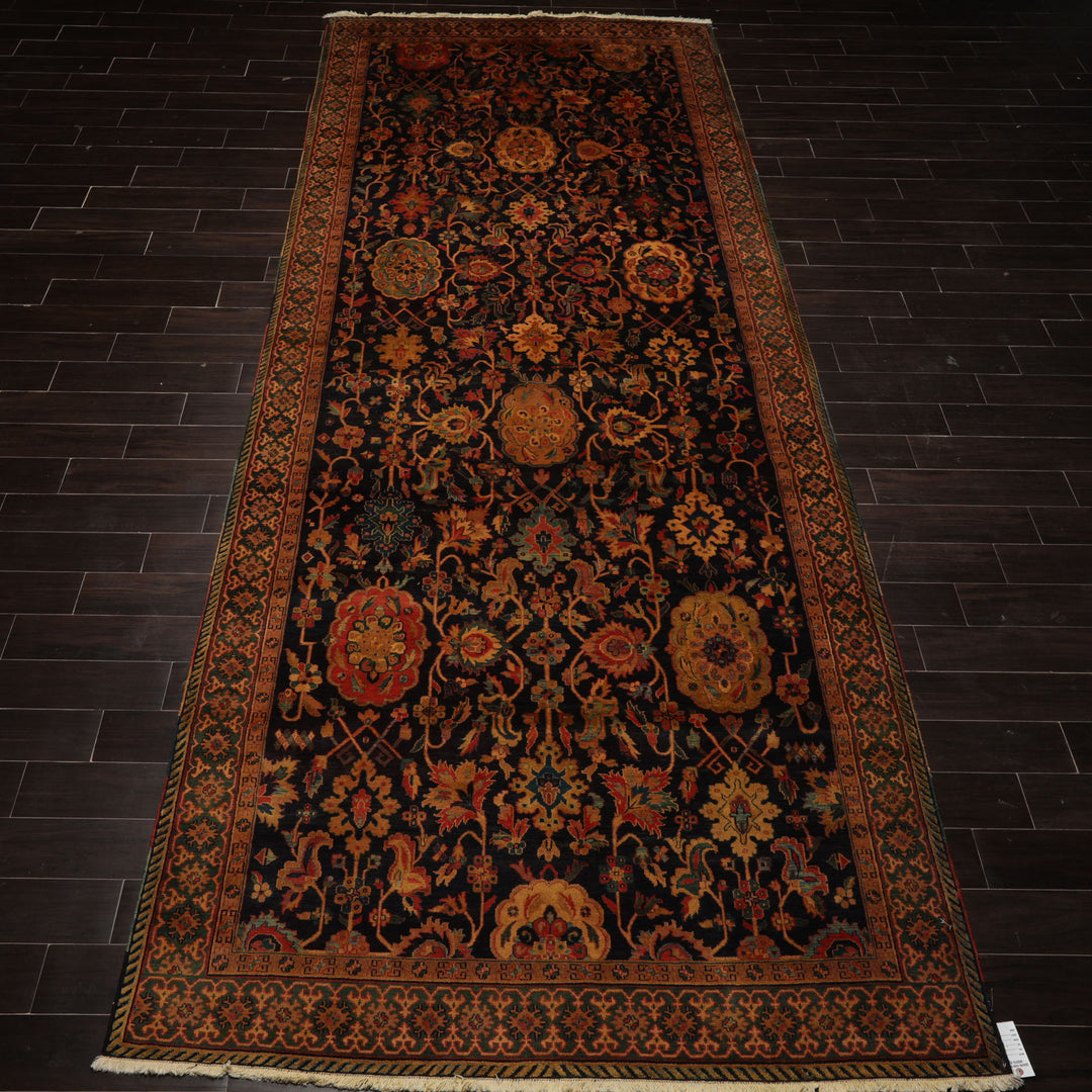 6x15 Dark Blue, Green, Peach Color Hand Knotted Peshawar Wool Traditional Oriental Rug