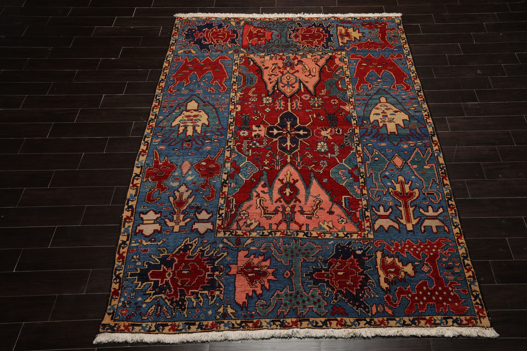 7x9 Red, Blue, Pink Color Hand Knotted Kazak Wool Arts & Crafts Oriental Rug