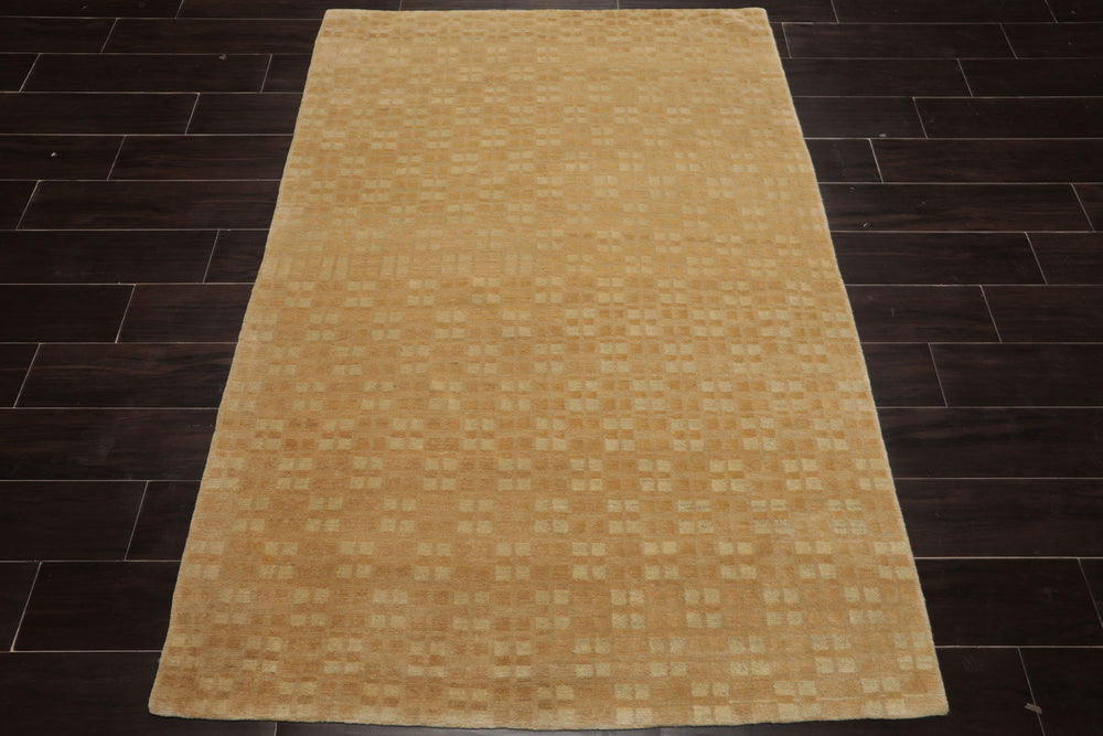 4x6 Beige, Tan, Color Hand Knotted Tibetan Wool & Silk Transitional Oriental Rug