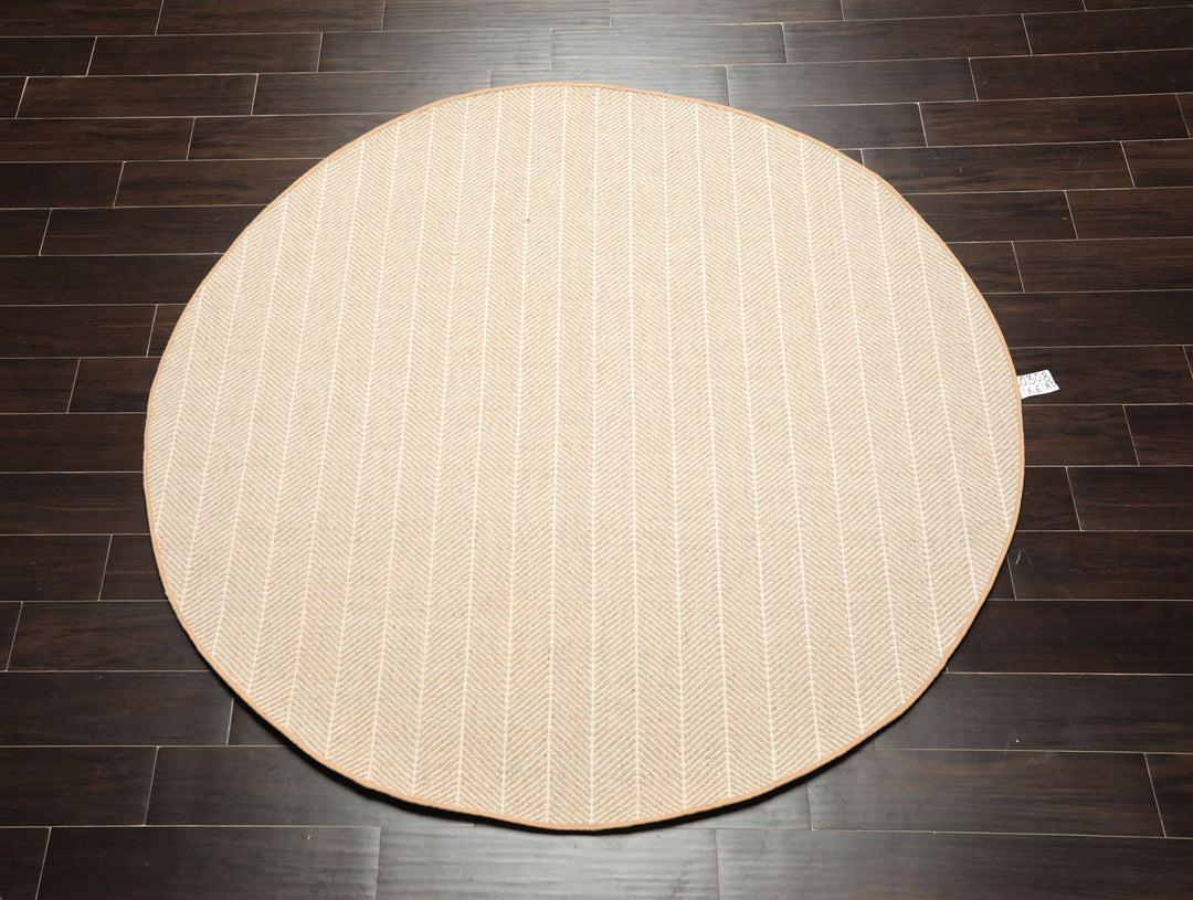 Round Tan, Ivory, Color Hand Woven Flatweave Wool Modern & Contemporary Oriental Rug