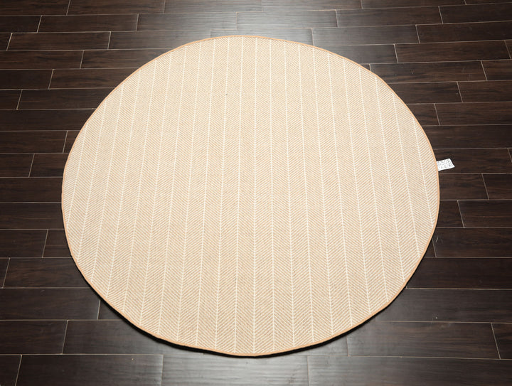 Round Tan, Ivory, Color Hand Woven Flatweave Wool Modern & Contemporary Oriental Rug