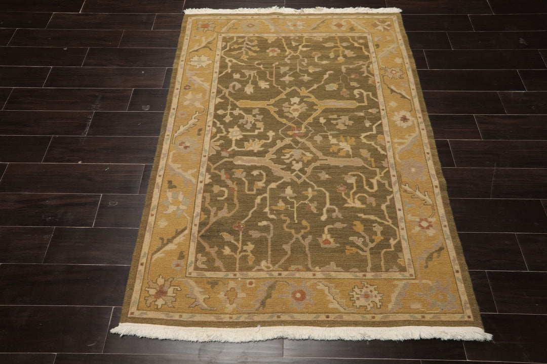 4x6 Olive, Green, Tan Color Hand Woven  Wool Traditional Oriental Rug