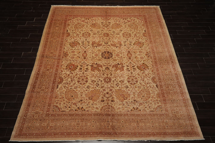 9x12 Beige, Rose, Rust Color Hand Knotted Peshawar Wool Traditional Oriental Rug