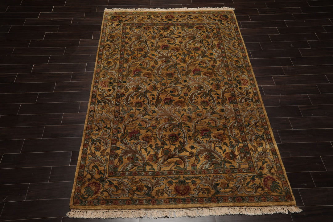 6x9 Gold, Green, Brown Color Hand Knotted Agra New Zealand Wool Traditional Oriental Rug